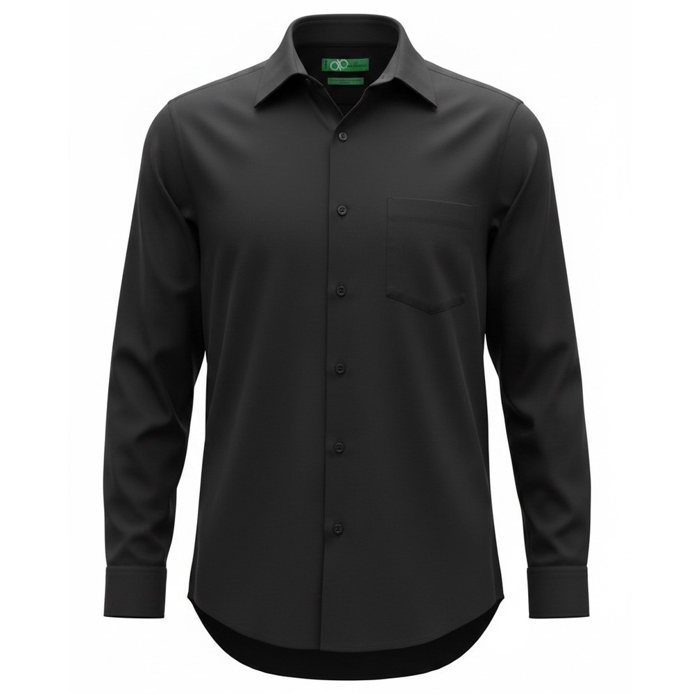 Bianco Brioni Firenze Mens Medium Black Cotton Two Ply L/S Dress Shirt (T27)